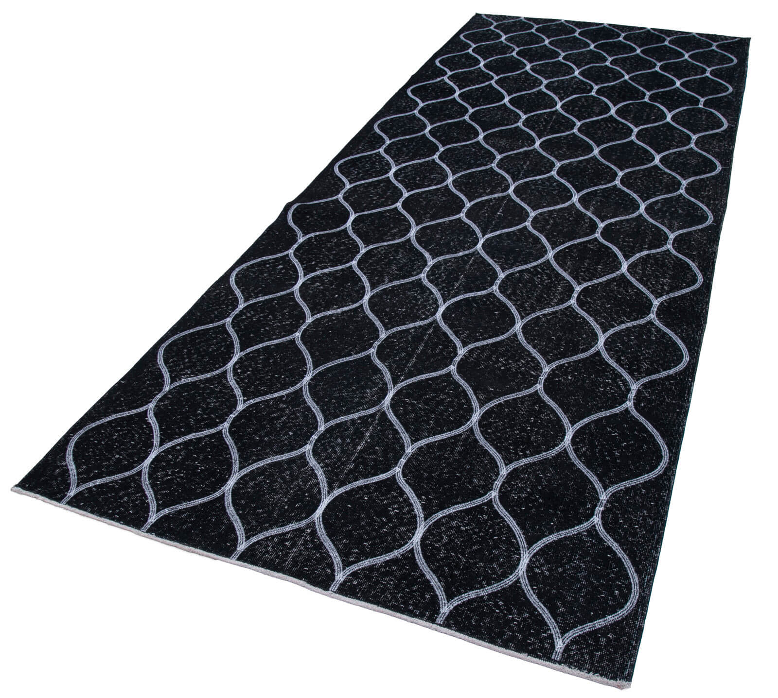 Handmade Wool Area Rug - Black Geometric Cotton Wool Blend Carpet 4'9''x12'6''