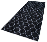 Handmade Wool Area Rug - Black Geometric Cotton Wool Blend Carpet 4'9''x12'6''