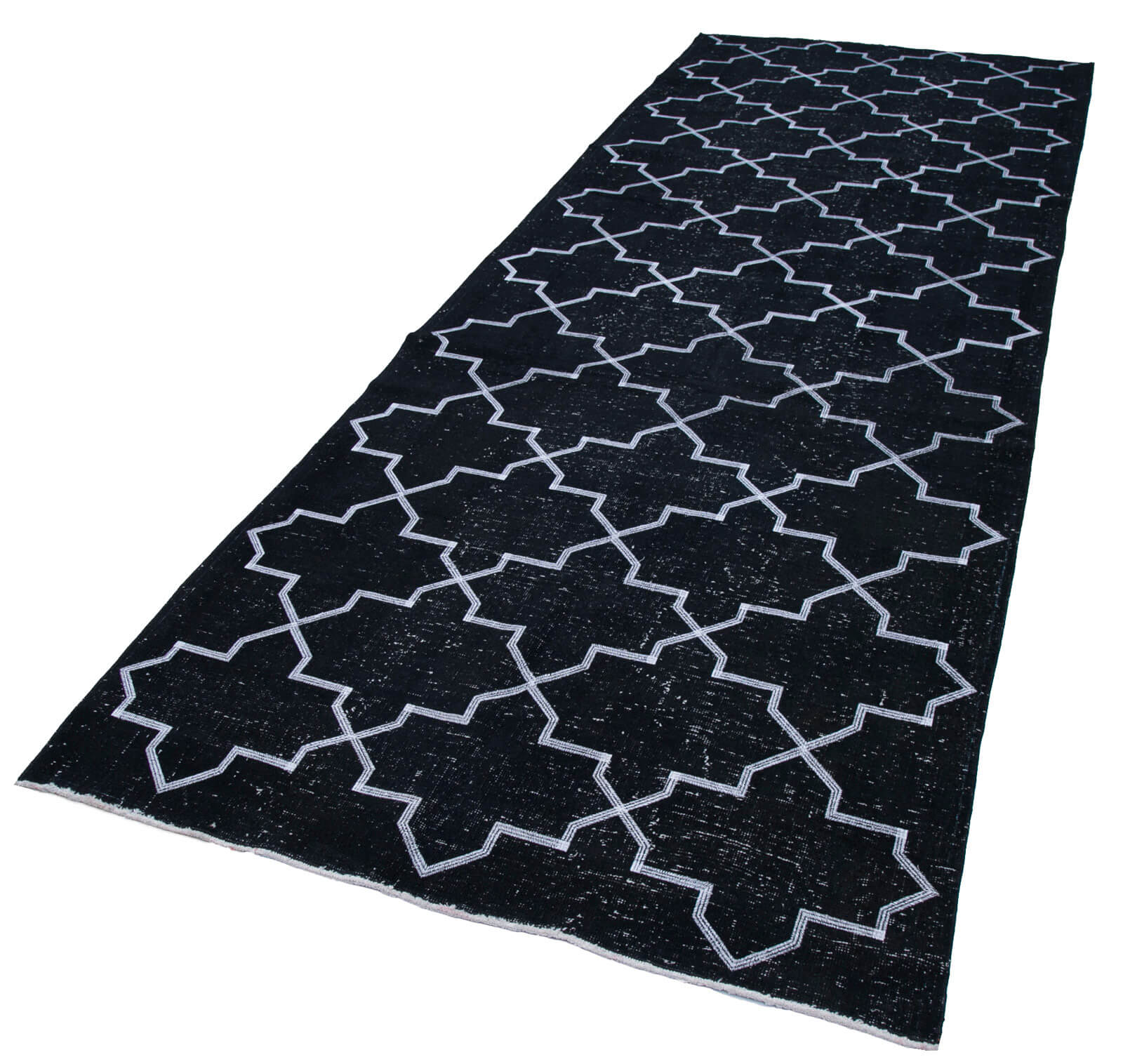 Handmade Geometric Rug – Black Area Rug, Cotton Wool, Hand Knotted Carpet 4'8''x12'8''