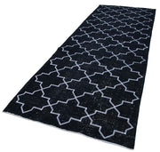 Handmade Geometric Rug – Black Area Rug, Cotton Wool, Hand Knotted Carpet 4'8''x12'8''