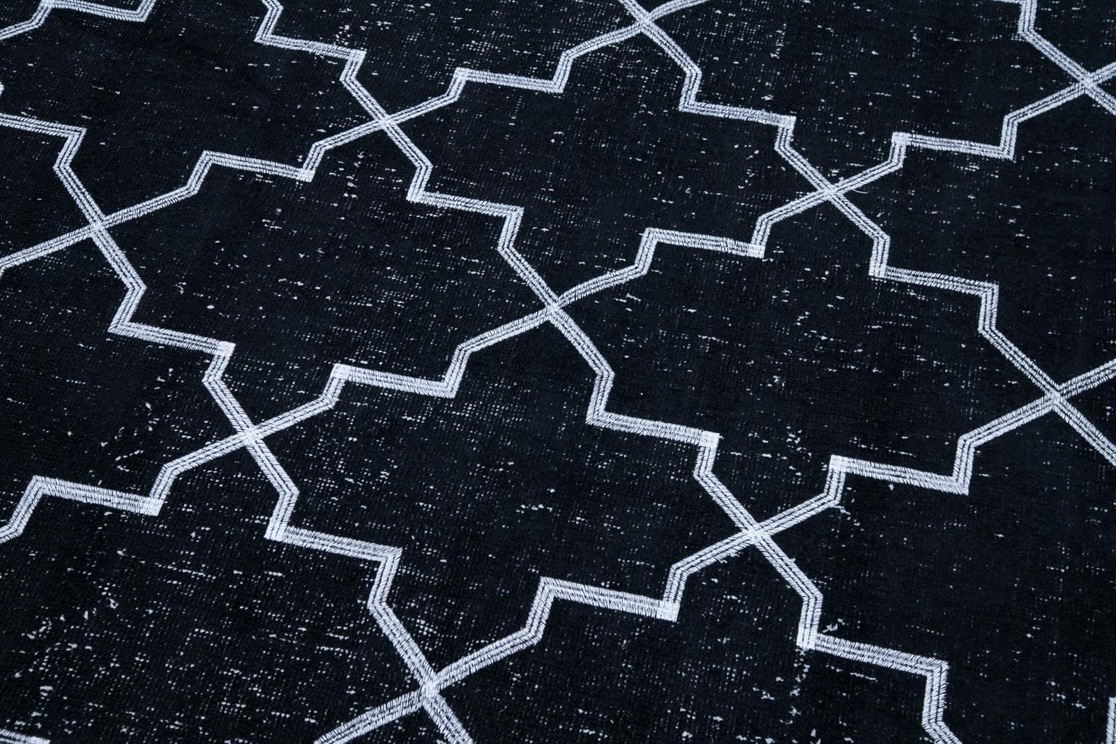 Handmade Geometric Rug – Black Area Rug, Cotton Wool, Hand Knotted Carpet 4'8''x12'8''