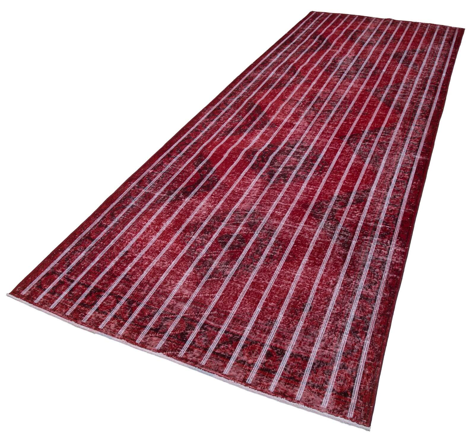 Handmade Geometric Rug - Red Wool Cotton Blend Area Rug 4'7" x 13'0" Durable
