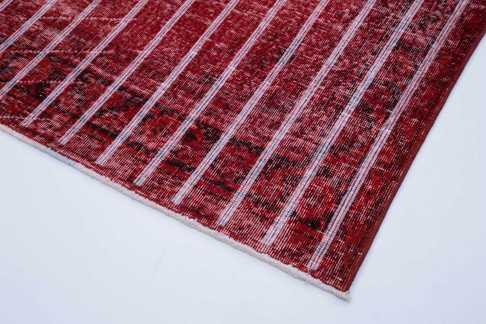 Handmade Geometric Rug - Red Wool Cotton Blend Area Rug 4'7" x 13'0" Durable