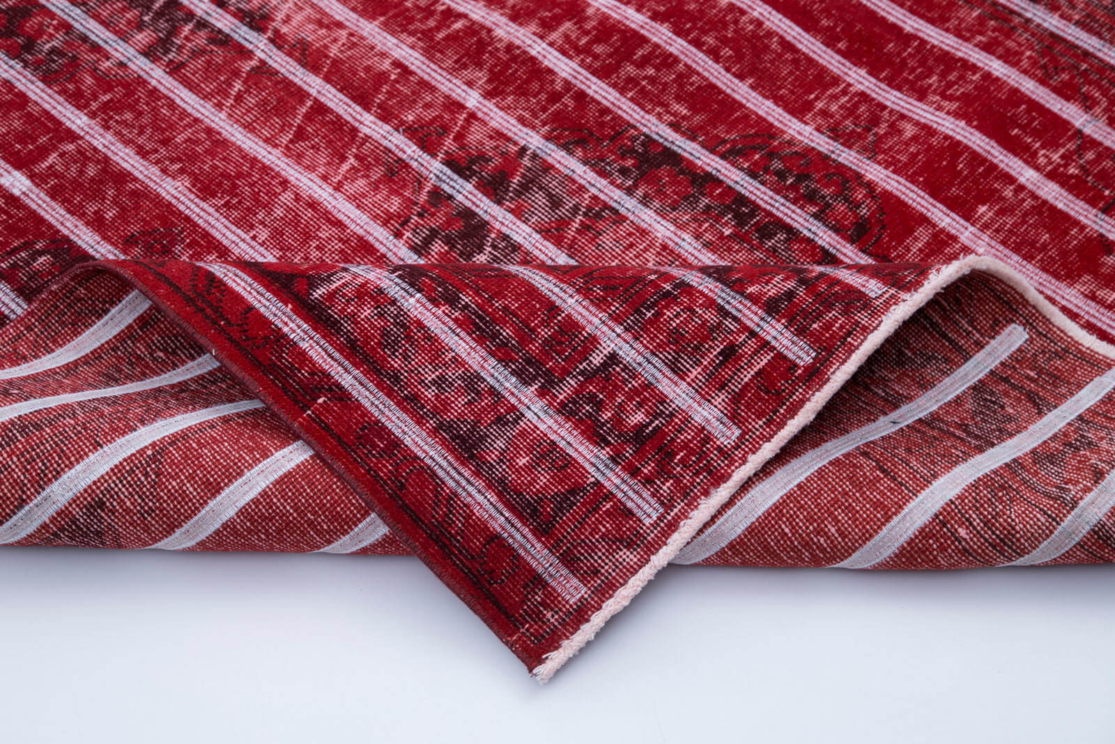 Handmade Geometric Rug - Red Wool Cotton Blend Area Rug 4'7" x 13'0" Durable