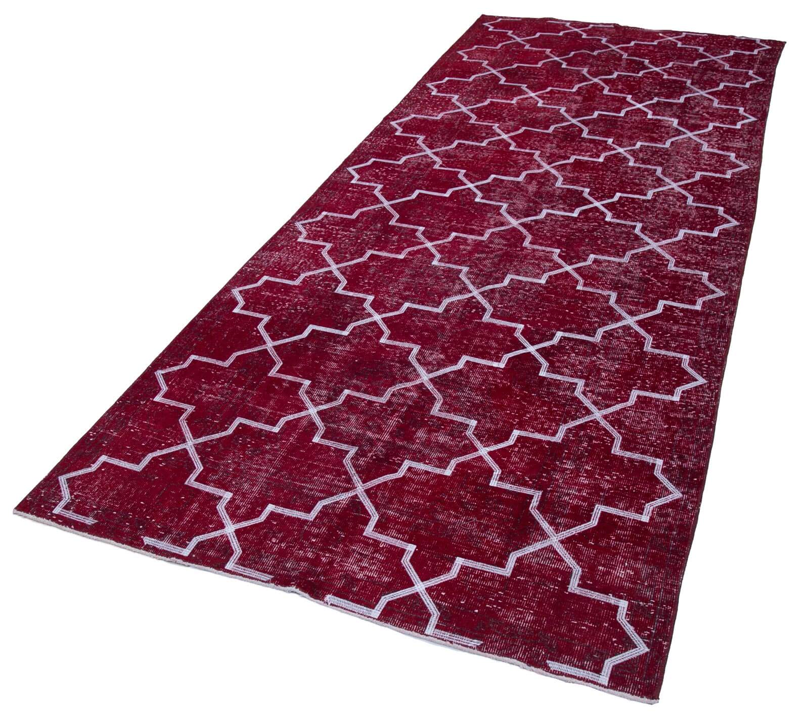 Handmade Geometric Rug – Red Area Rug Cotton Wool Carpet 4'7''x11'3'' Durable Turkish Wool