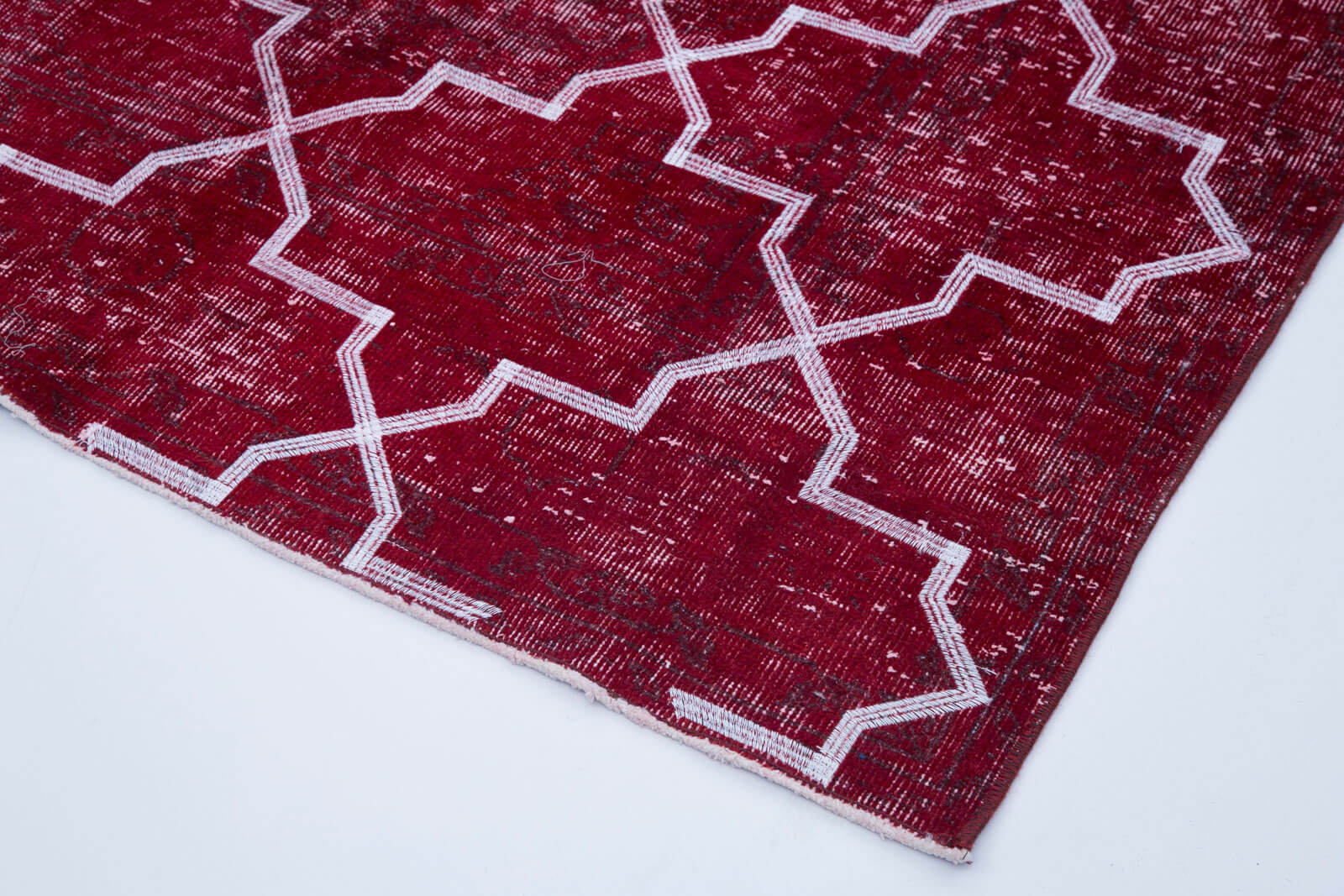 Handmade Geometric Rug – Red Area Rug Cotton Wool Carpet 4'7''x11'3'' Durable Turkish Wool