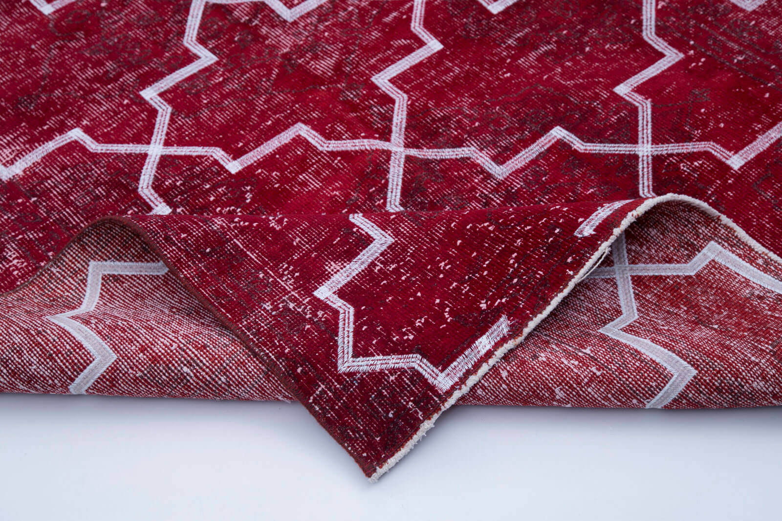 Handmade Geometric Rug – Red Area Rug Cotton Wool Carpet 4'7''x11'3'' Durable Turkish Wool