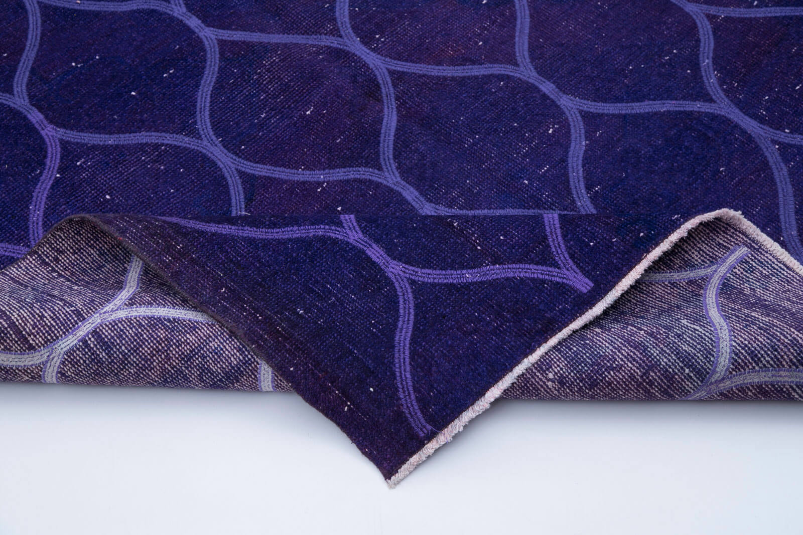 Handmade Geometric Rug - Purple Cotton Wool Area Rug | Vintage Turkish Carpet 4'9''x12'6''
