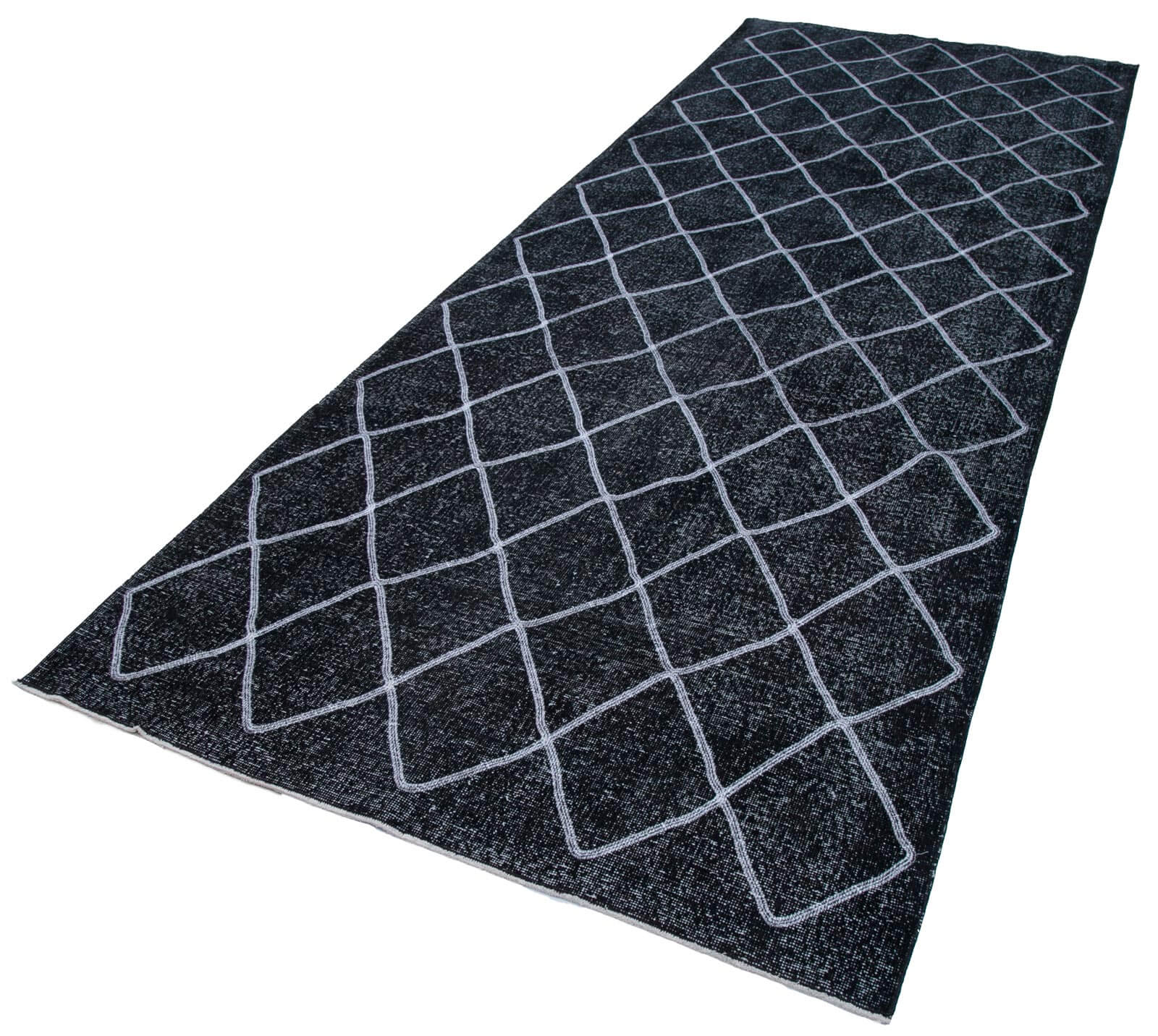 Handmade Wool Area Rug - Black Geometric Cotton Wool Carpet 4'11''x13'8''