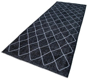 Handmade Wool Area Rug - Black Geometric Cotton Wool Carpet 4'11''x13'8''