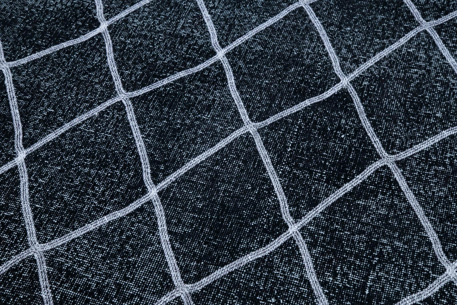 Handmade Wool Area Rug - Black Geometric Cotton Wool Carpet 4'11''x13'8''