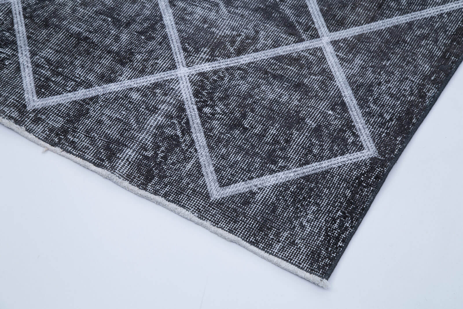 Handmade Wool Area Rug – Grey Wool Carpet with Geometric Cotton Rug Design, Durable Flat Weave
