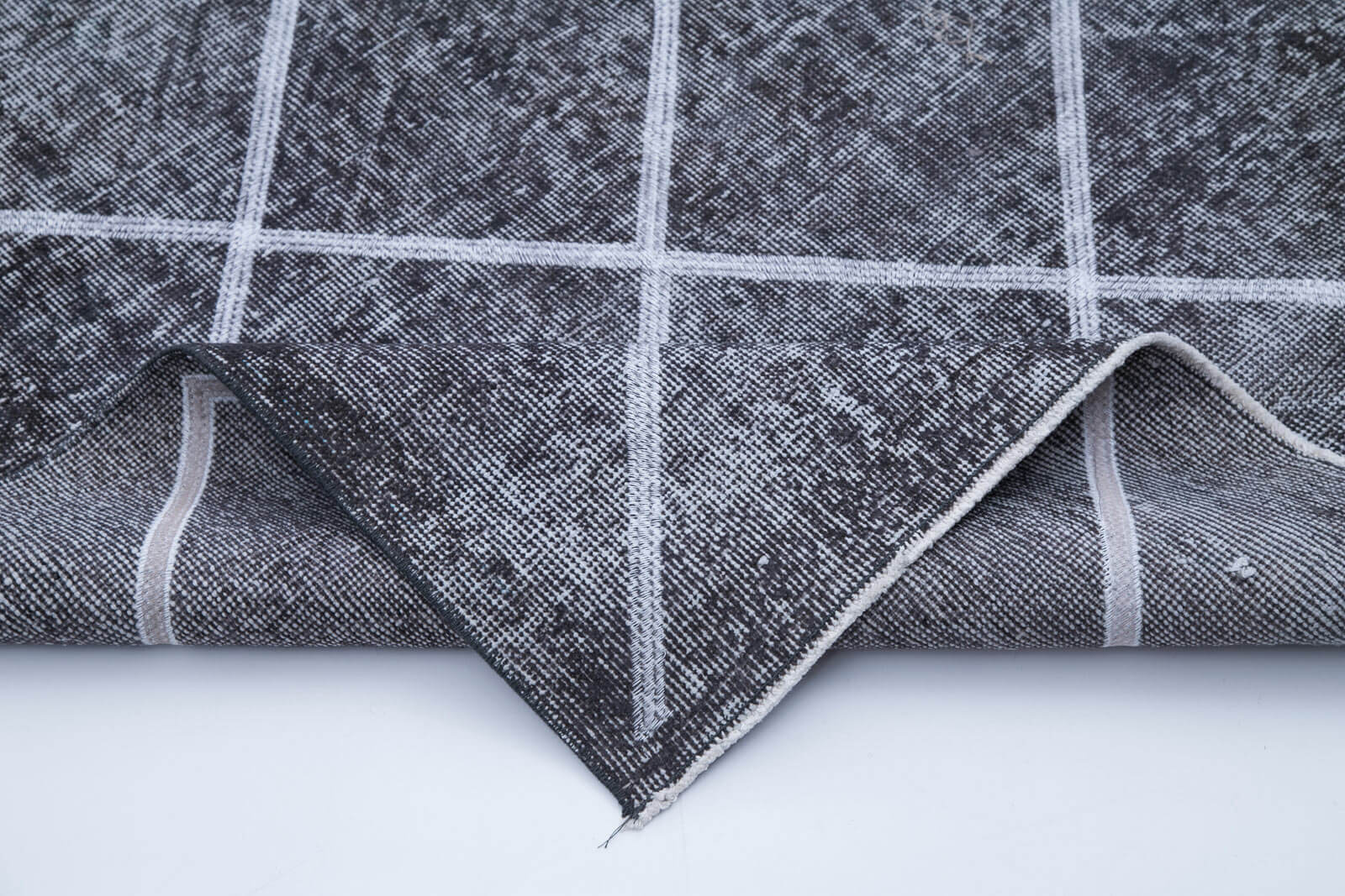 Handmade Wool Area Rug – Grey Wool Carpet with Geometric Cotton Rug Design, Durable Flat Weave