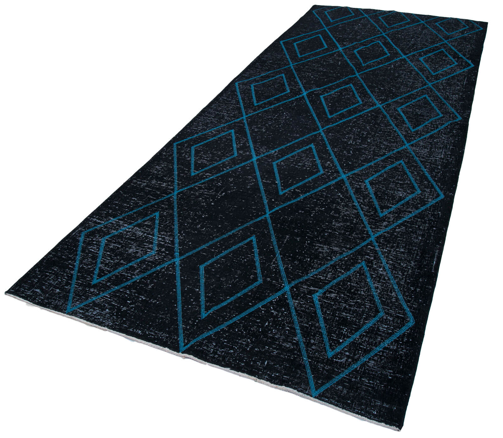 Handmade Geometric Rug - Black Cotton Wool Carpet, Vintage Area Rug 4'10''x12'6''