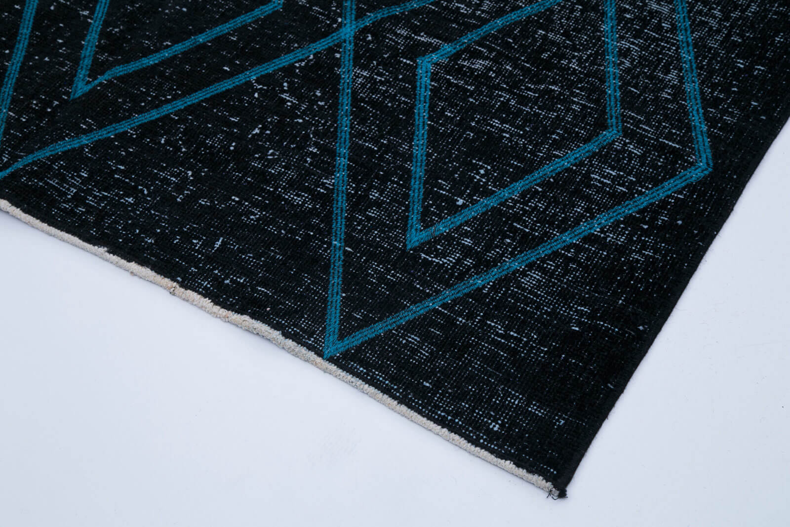 Handmade Geometric Rug - Black Cotton Wool Carpet, Vintage Area Rug 4'10''x12'6''