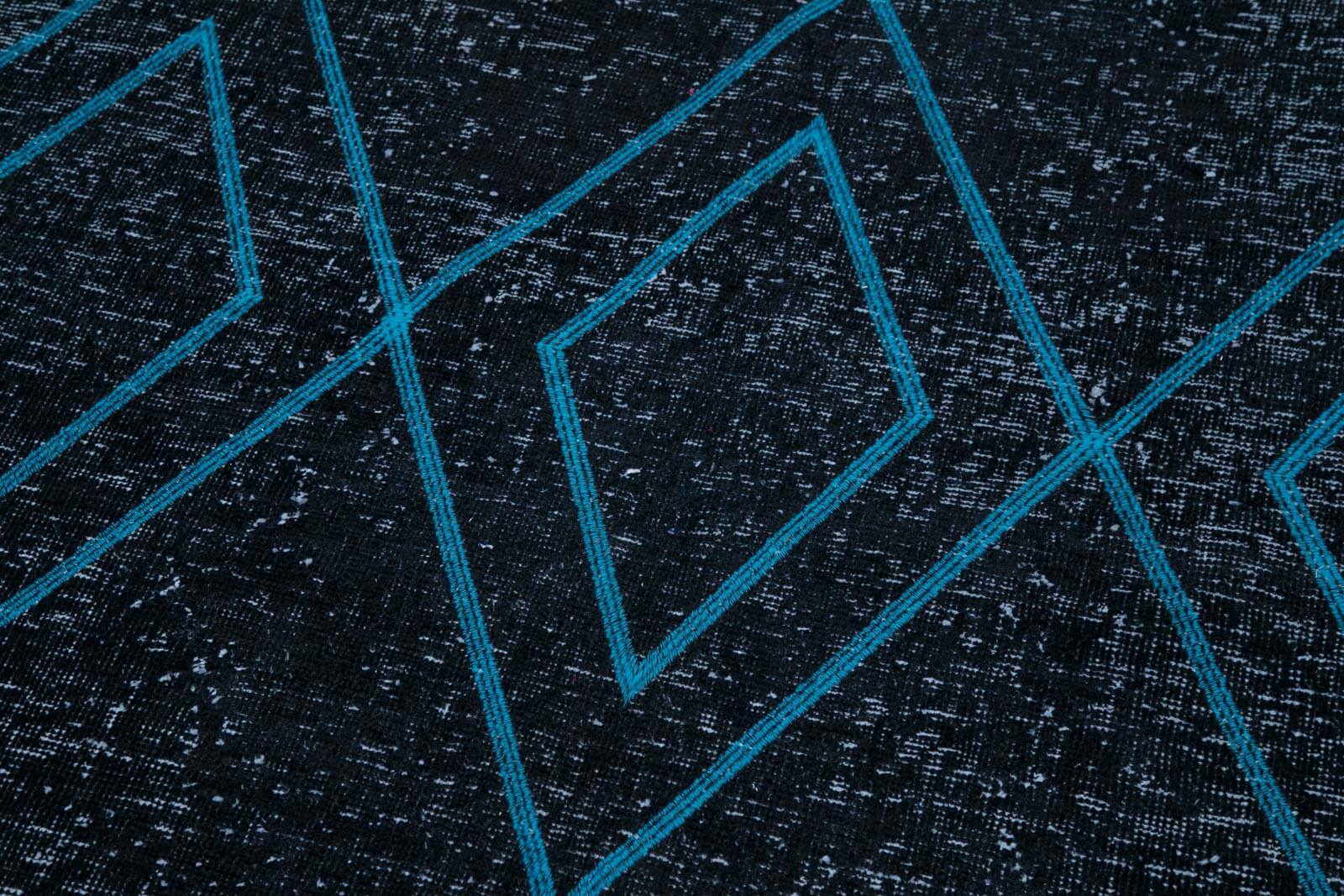 Handmade Geometric Rug - Black Cotton Wool Carpet, Vintage Area Rug 4'10''x12'6''