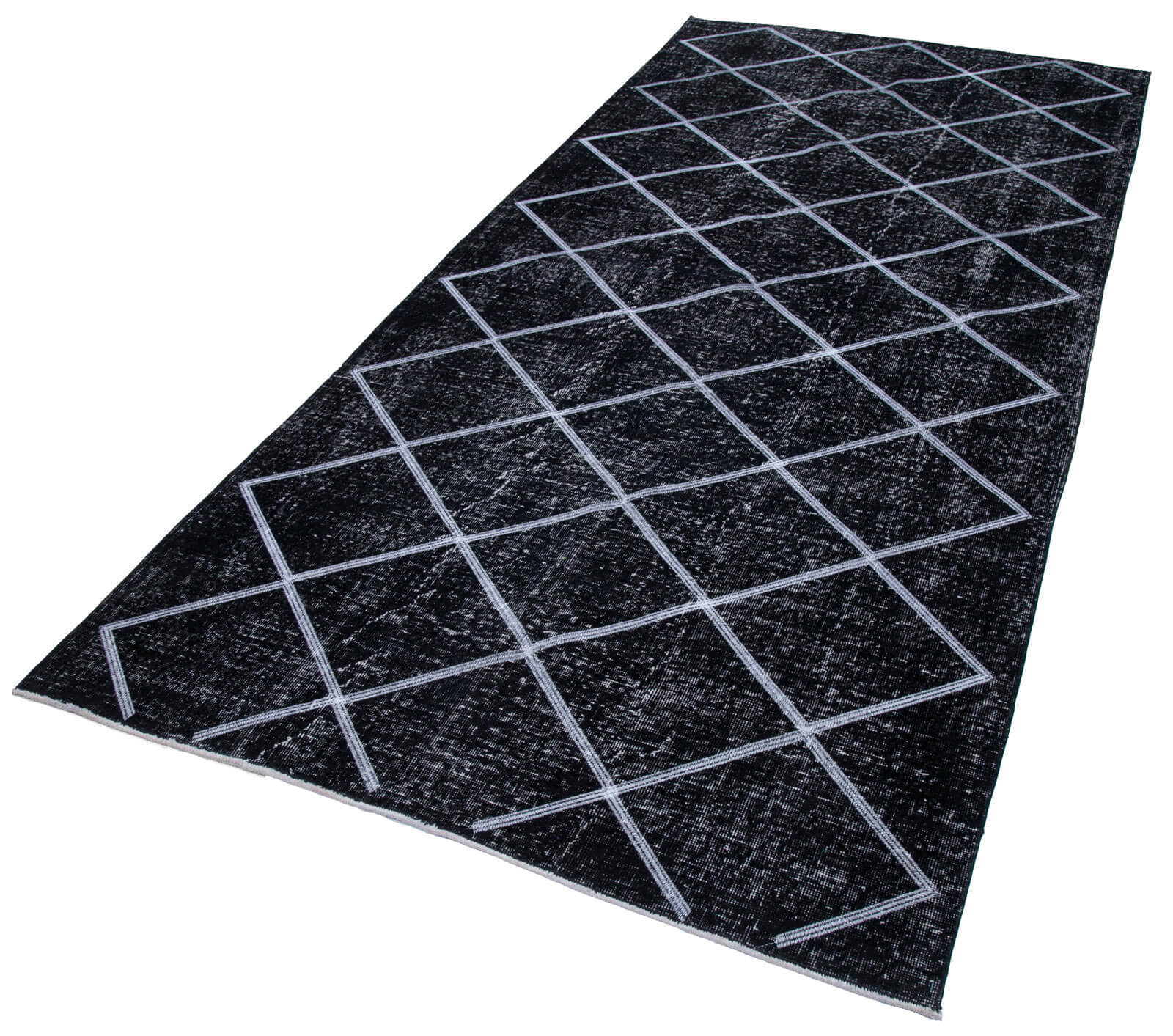 Handmade Geometric Rug – Black Area Rug Cotton Wool with Vintage Turkish Wool Carpet