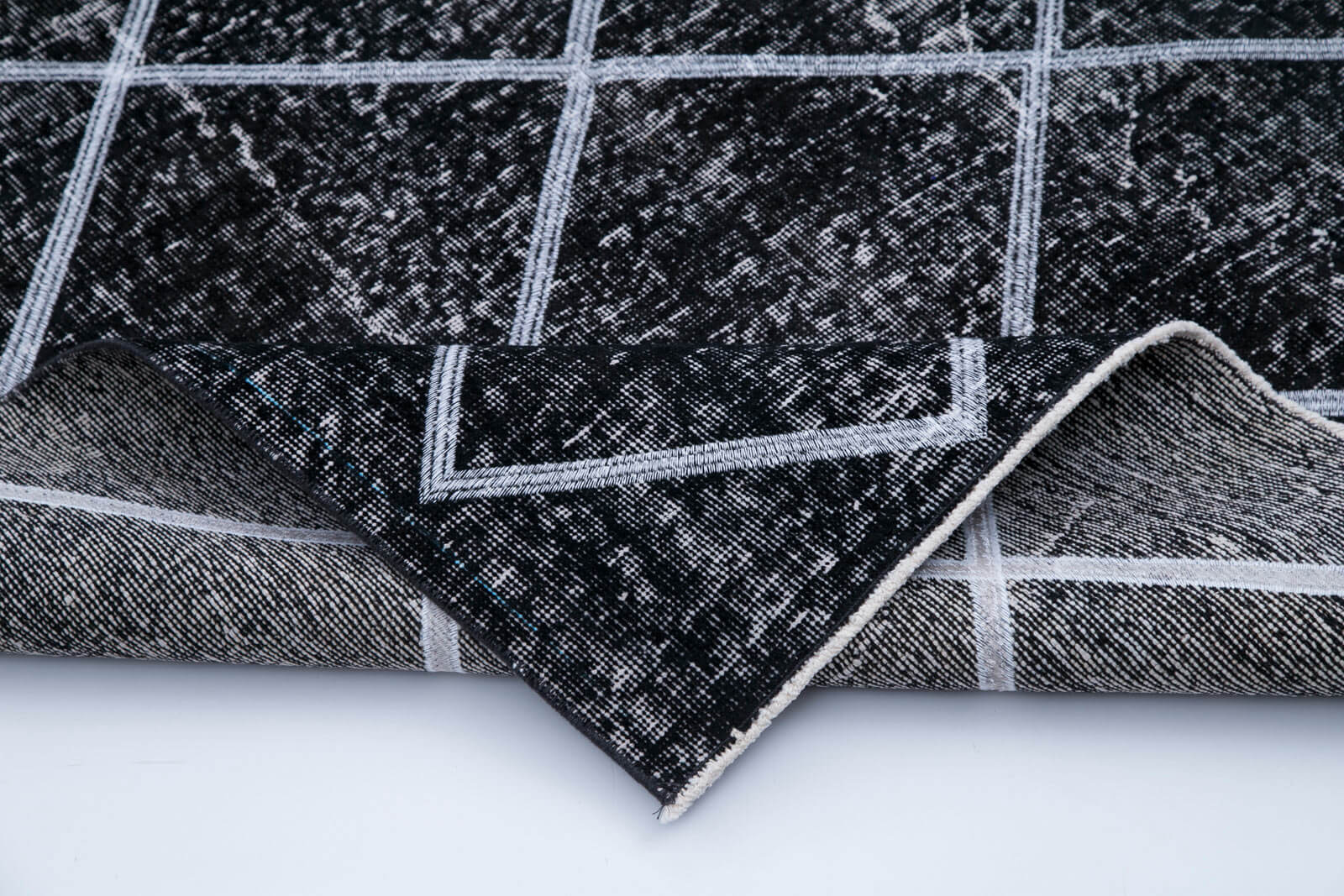 Handmade Geometric Rug – Black Area Rug Cotton Wool with Vintage Turkish Wool Carpet
