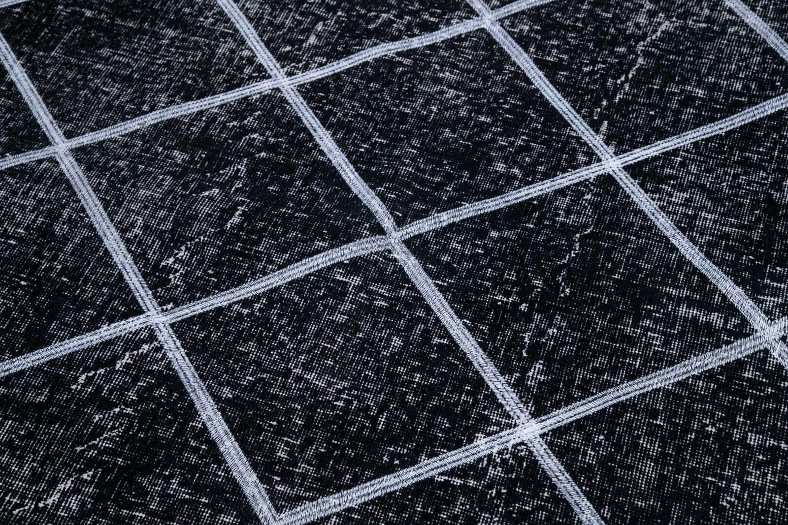 Handmade Geometric Rug – Black Area Rug Cotton Wool with Vintage Turkish Wool Carpet