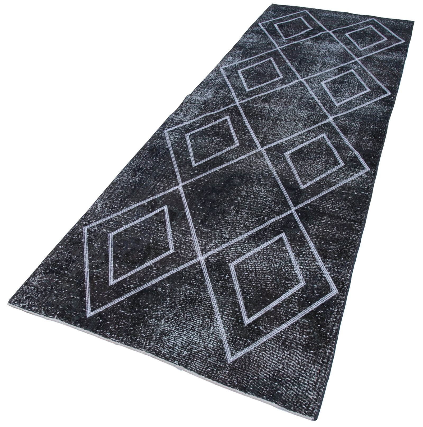 Handmade Wool Area Rug - Grey Cotton Wool Blend Geometric Carpet 3'9''x10'11''