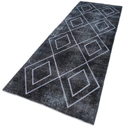 Handmade Wool Area Rug - Grey Cotton Wool Blend Geometric Carpet 3'9''x10'11''