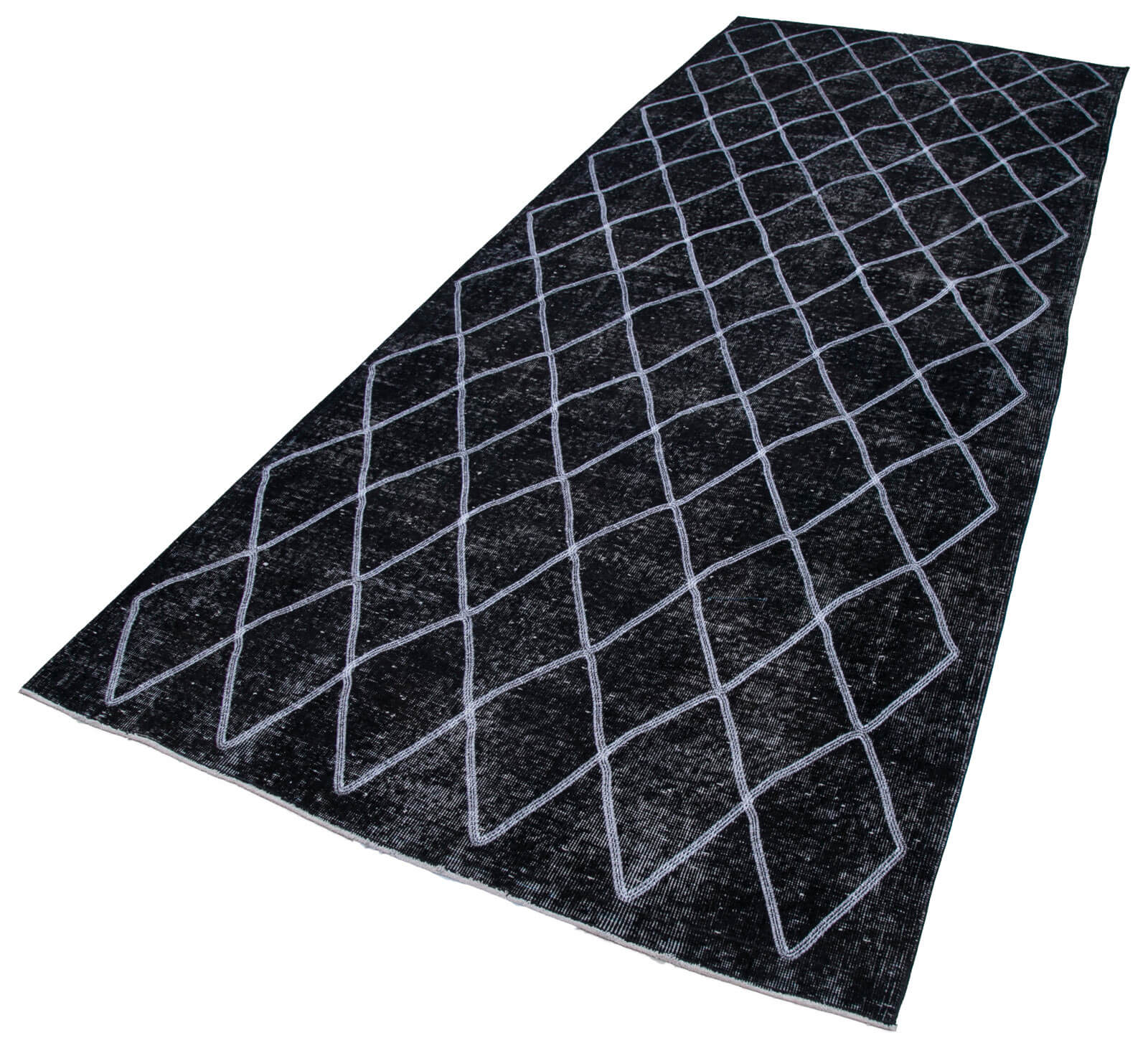 Handmade Geometric Rug - Black Cotton Wool Area Rug 4'10'' x 12'0'' Vintage Turkish