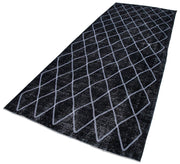 Handmade Geometric Rug - Black Cotton Wool Area Rug 4'10'' x 12'0'' Vintage Turkish
