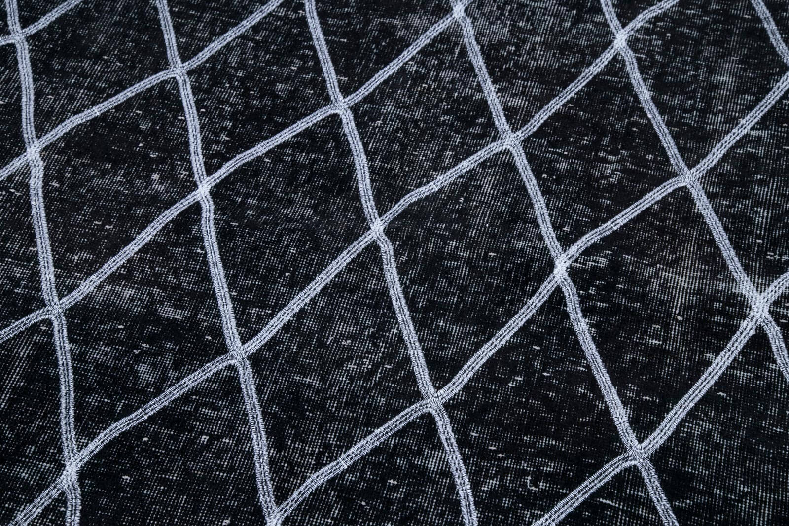 Handmade Geometric Rug - Black Cotton Wool Area Rug 4'10'' x 12'0'' Vintage Turkish