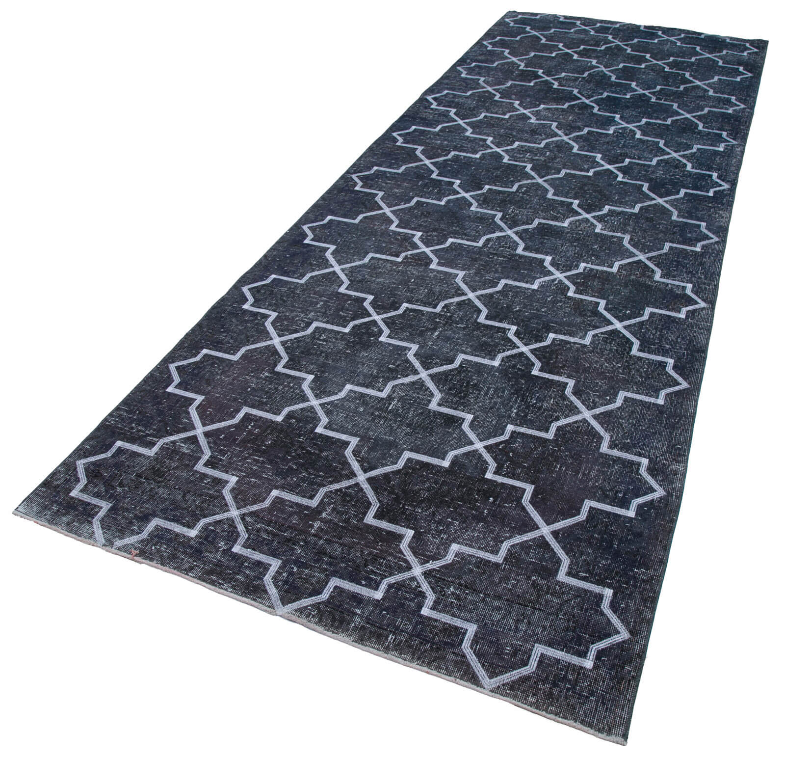 Handmade Geometric Rug – Grey Area Rug 4'7''x13'0'' Cotton Wool Carpet