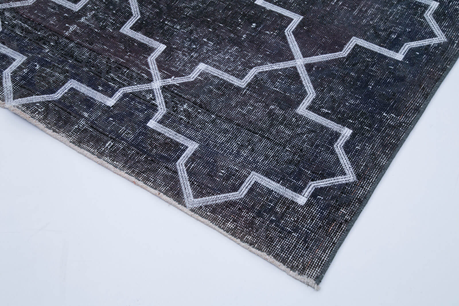 Handmade Geometric Rug – Grey Area Rug 4'7''x13'0'' Cotton Wool Carpet