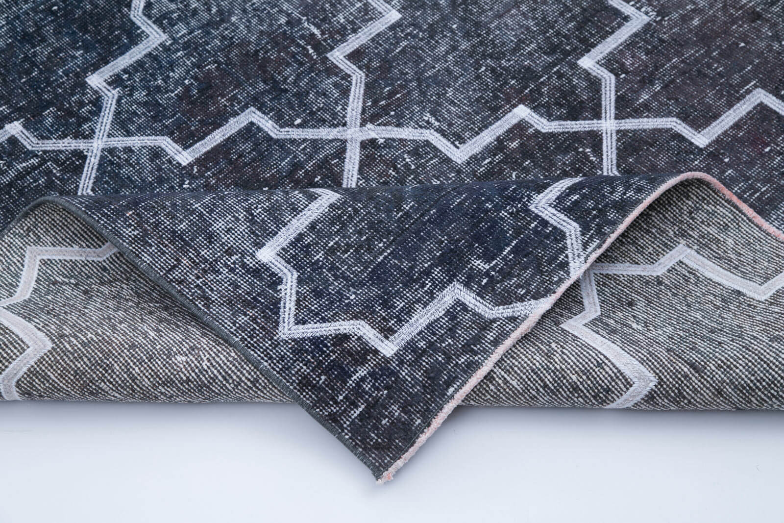 Handmade Geometric Rug – Grey Area Rug 4'7''x13'0'' Cotton Wool Carpet