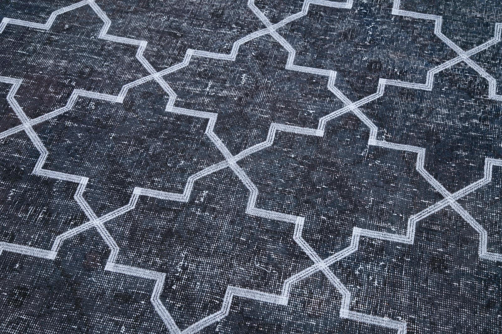 Handmade Geometric Rug – Grey Area Rug 4'7''x13'0'' Cotton Wool Carpet