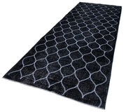 Handmade Geometric Rug – Black Area Rug with Soft Wool Texture, 4'11'' x 12'8''