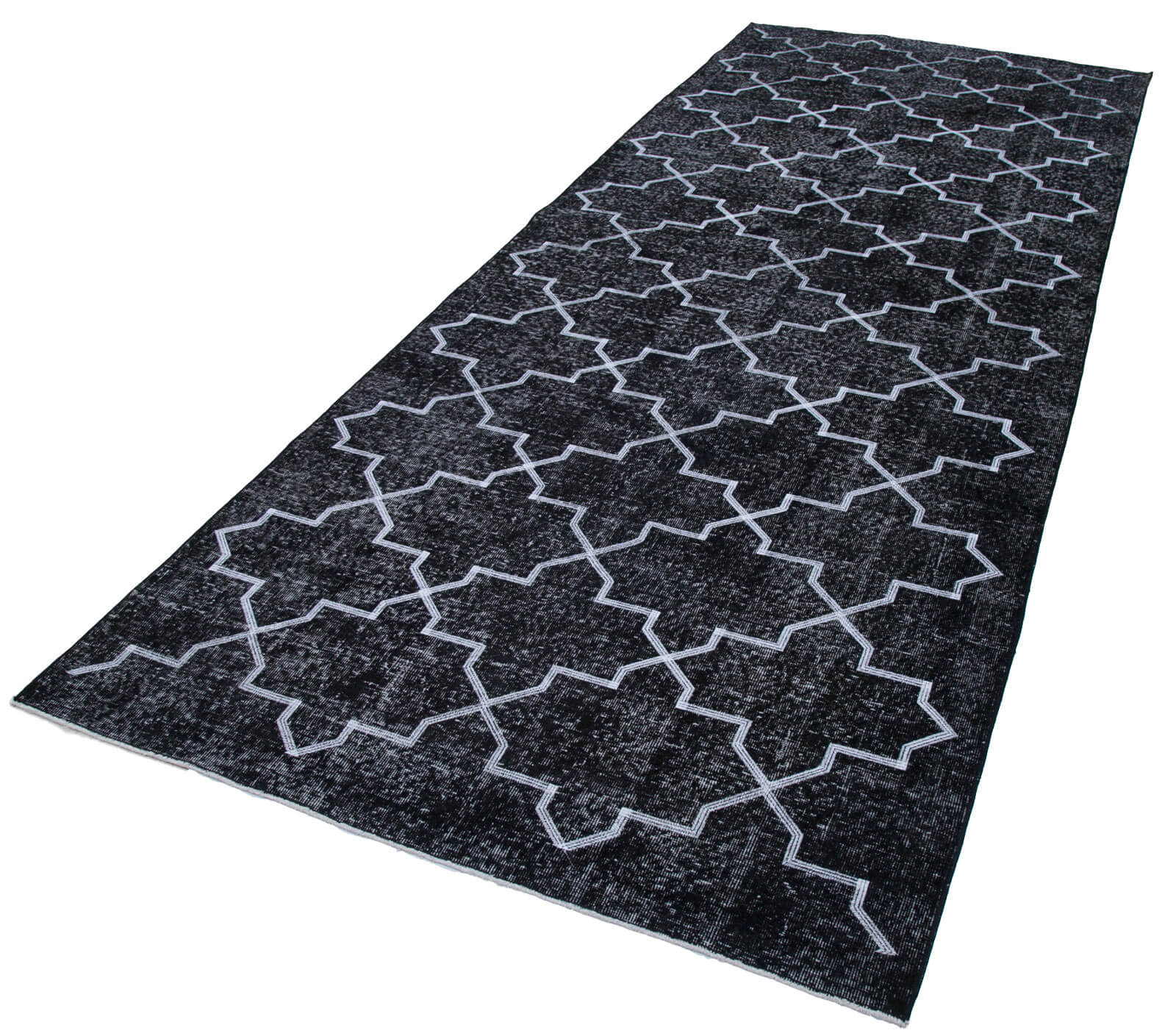 Handmade Geometric Rug - Black Area Rug 4'9''x12'4'' | Cotton Wool Soft Wool Carpet