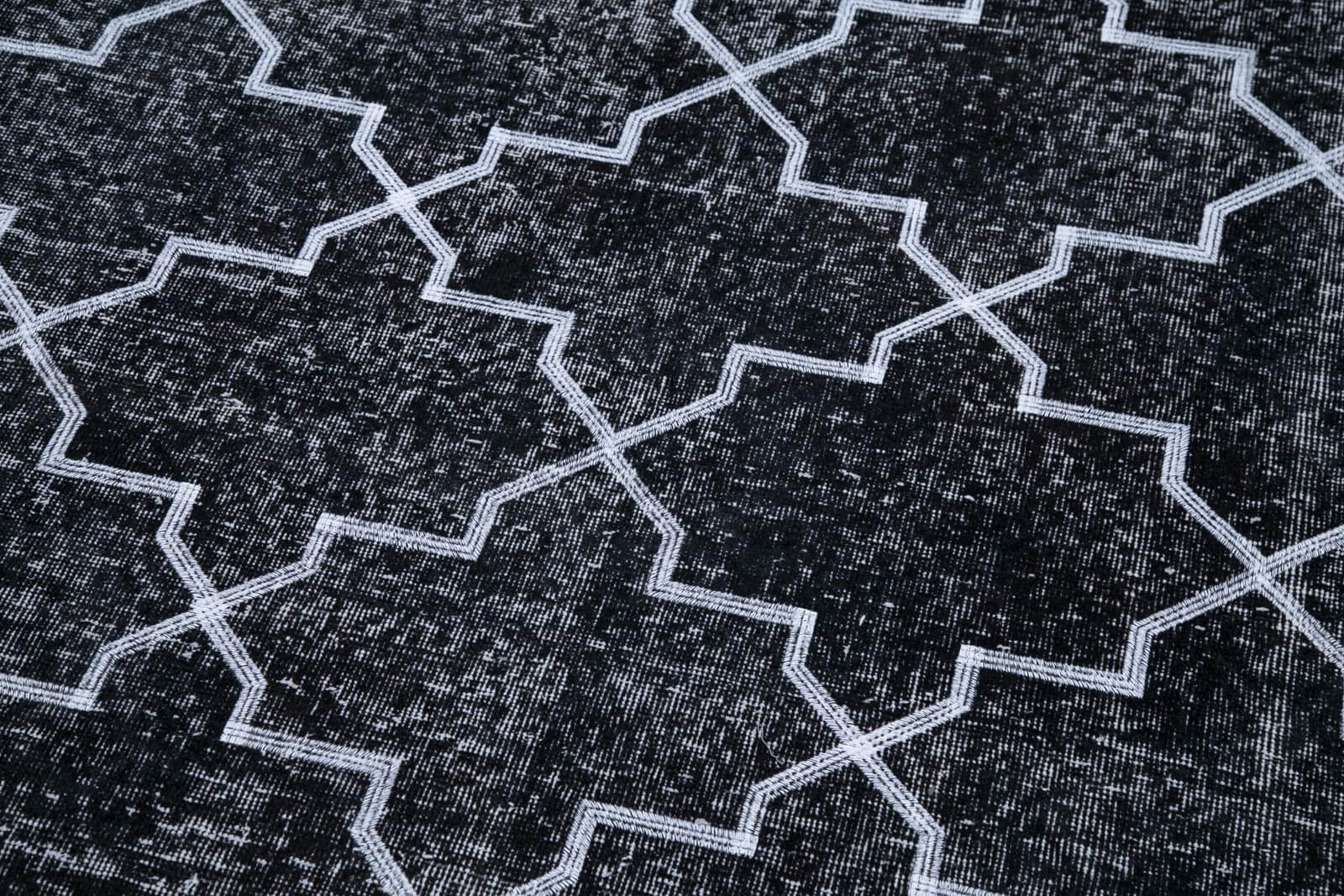 Handmade Geometric Rug - Black Area Rug 4'9''x12'4'' | Cotton Wool Soft Wool Carpet