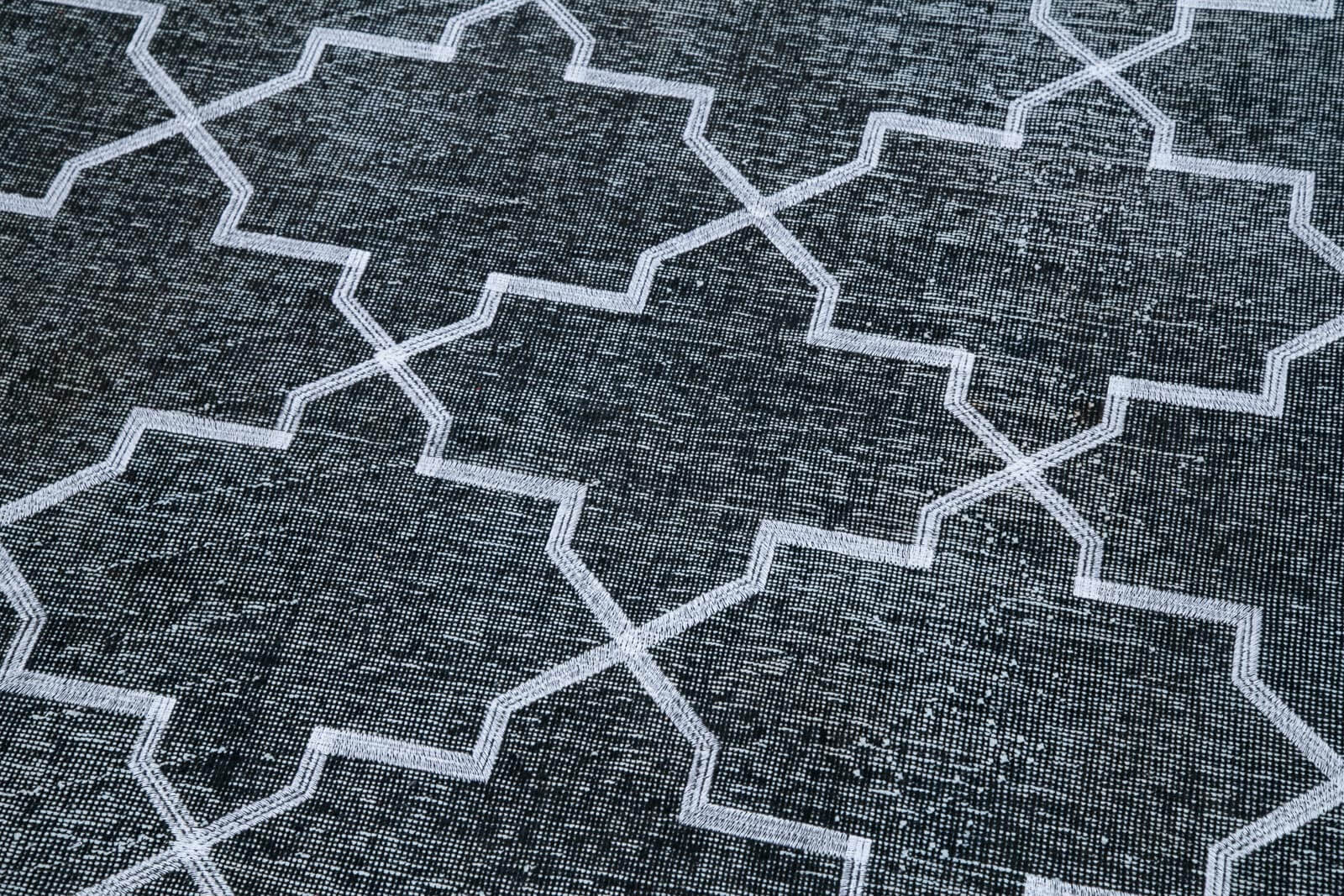 Handmade Geometric Rug – Grey Area Rug | Cotton Wool Carpet 4'9''x12'6''