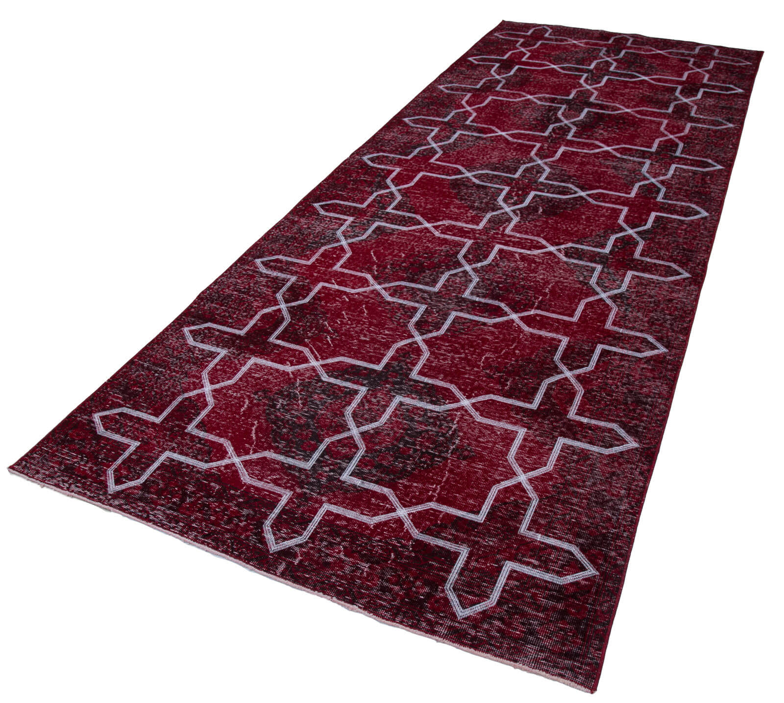 Handmade Geometric Rug | Vintage Turkish Carpet, Soft Cotton Carpet, 4x12 Feet Area Rug