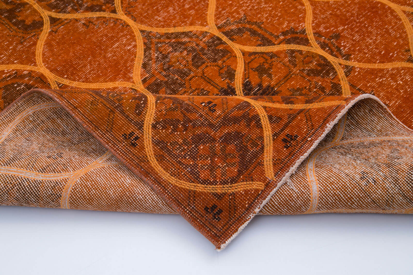 Handmade Geometric Rug – Orange Area Rug 4'10''x12'10'' Wool Cotton Blend Carpet