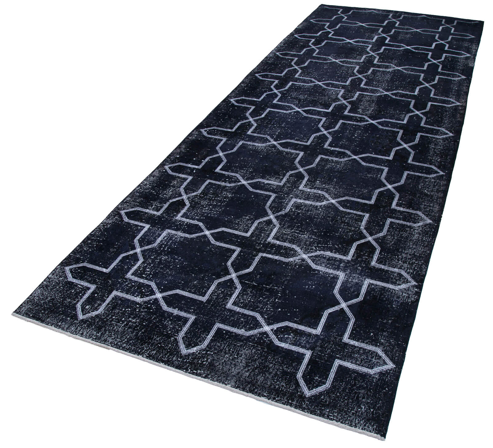 Handmade Geometric Rug | Handwoven Black Cotton Wool Carpet – Durable Turkish Vintage Area Rug
