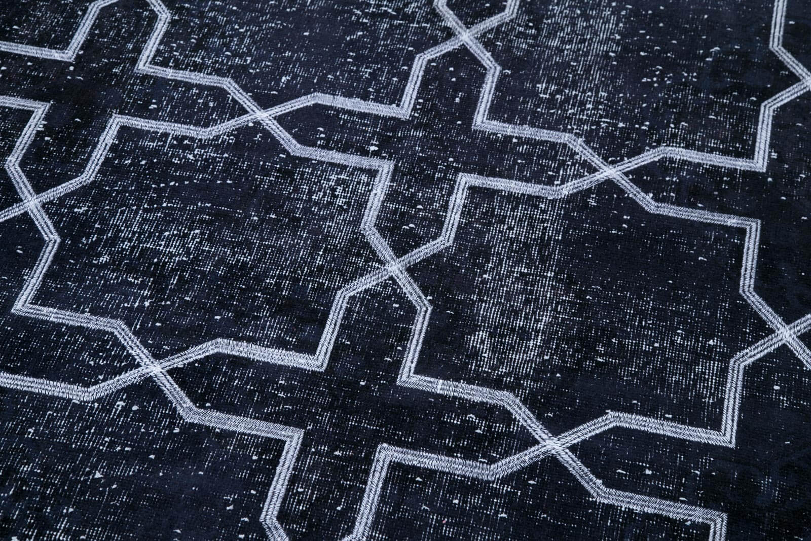 Handmade Geometric Rug | Handwoven Black Cotton Wool Carpet – Durable Turkish Vintage Area Rug