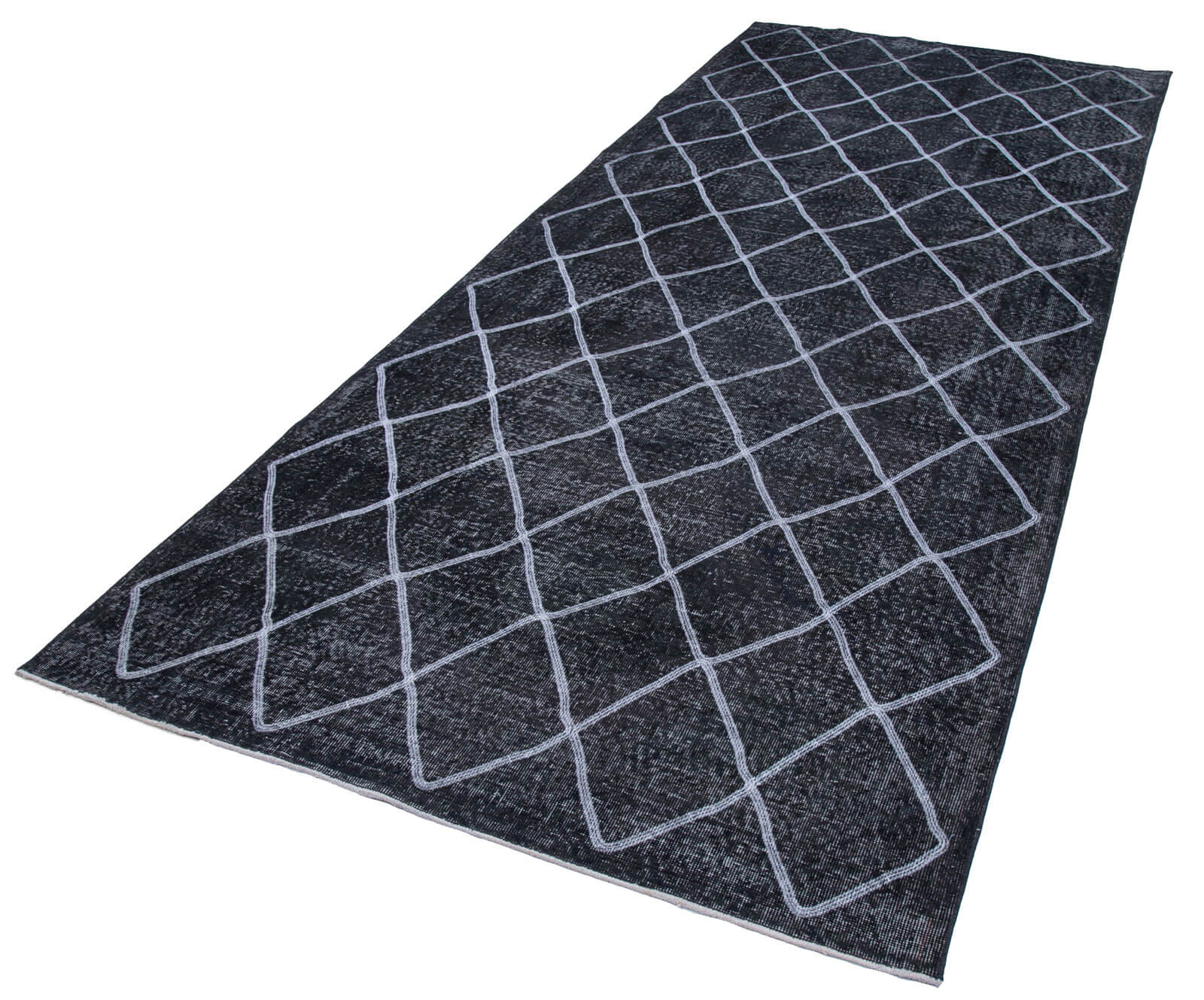 Handmade Wool Area Rug – Grey Geometric Cotton Wool Carpet 4'10''x12'2''