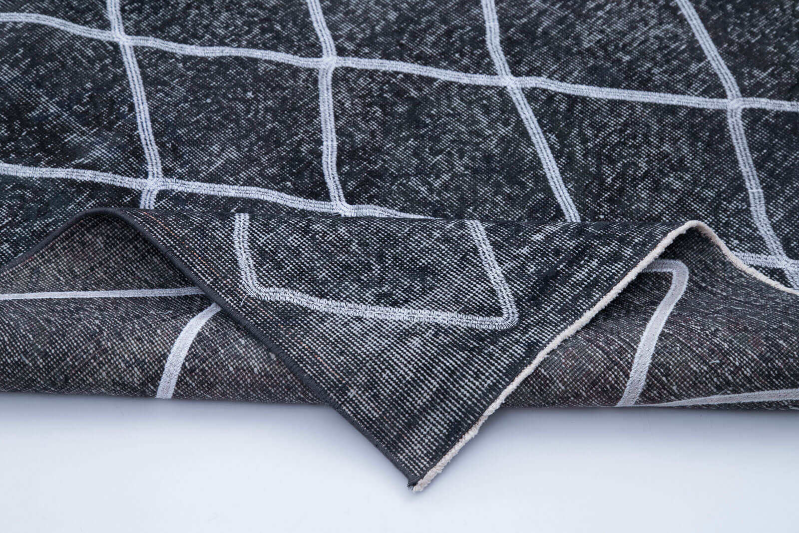 Handmade Wool Area Rug – Grey Geometric Cotton Wool Carpet 4'10''x12'2''