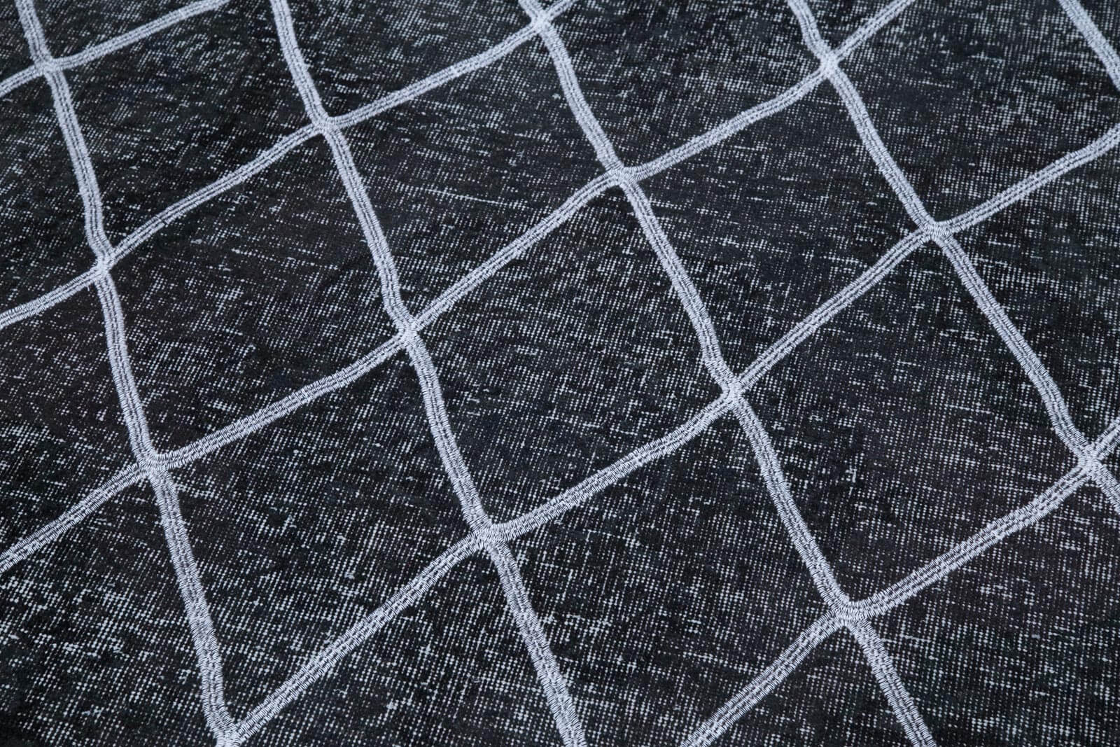 Handmade Wool Area Rug – Grey Geometric Cotton Wool Carpet 4'10''x12'2''