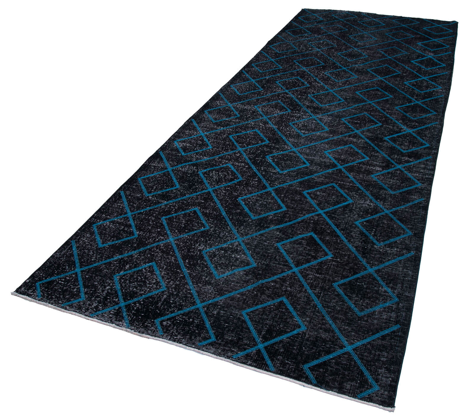 Handmade Geometric Rug – Black Area Rug Cotton Wool, Vintage Turkish Carpet 4'11''x13'
