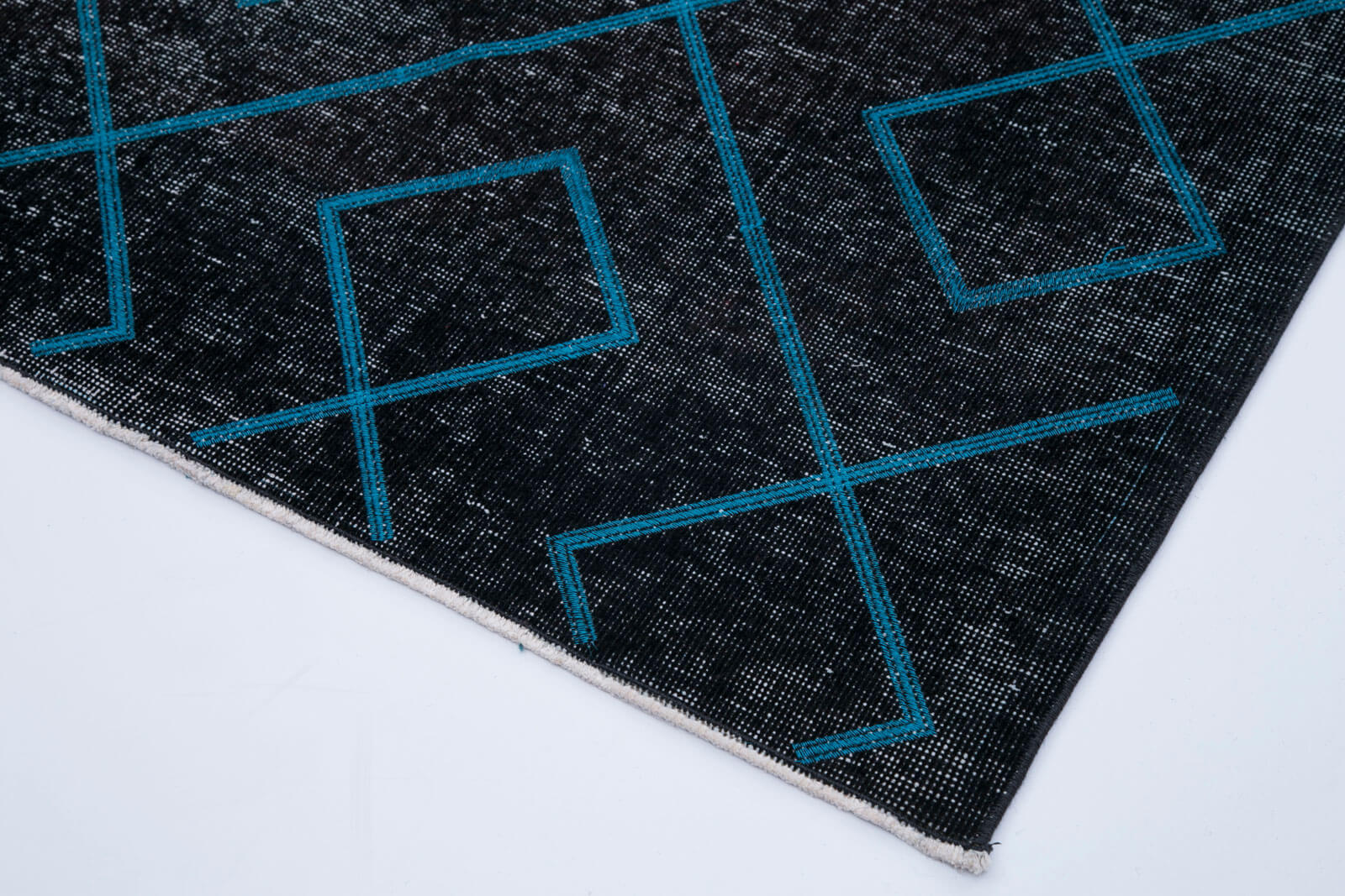 Handmade Geometric Rug – Black Area Rug Cotton Wool, Vintage Turkish Carpet 4'11''x13'