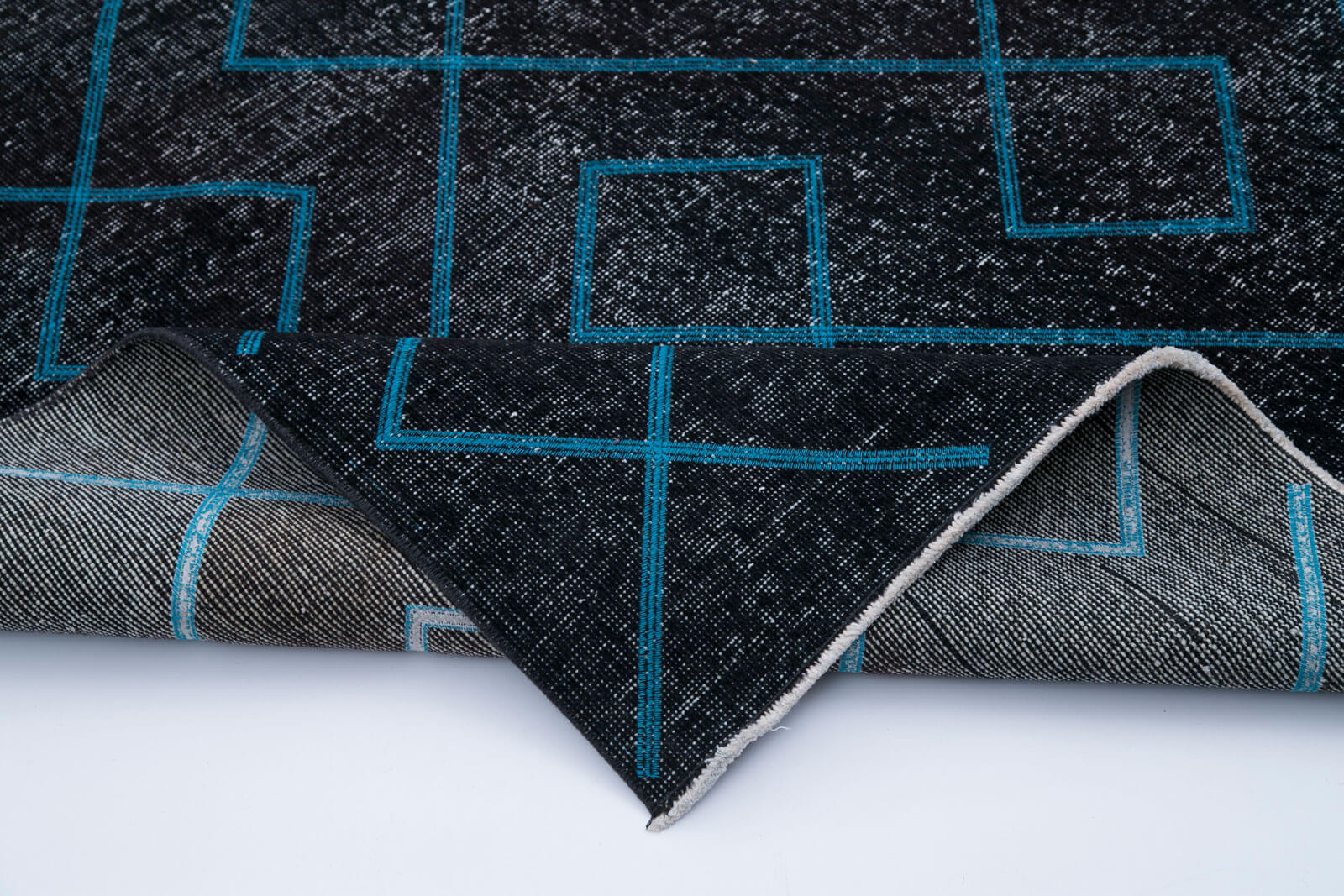 Handmade Geometric Rug – Black Area Rug Cotton Wool, Vintage Turkish Carpet 4'11''x13'