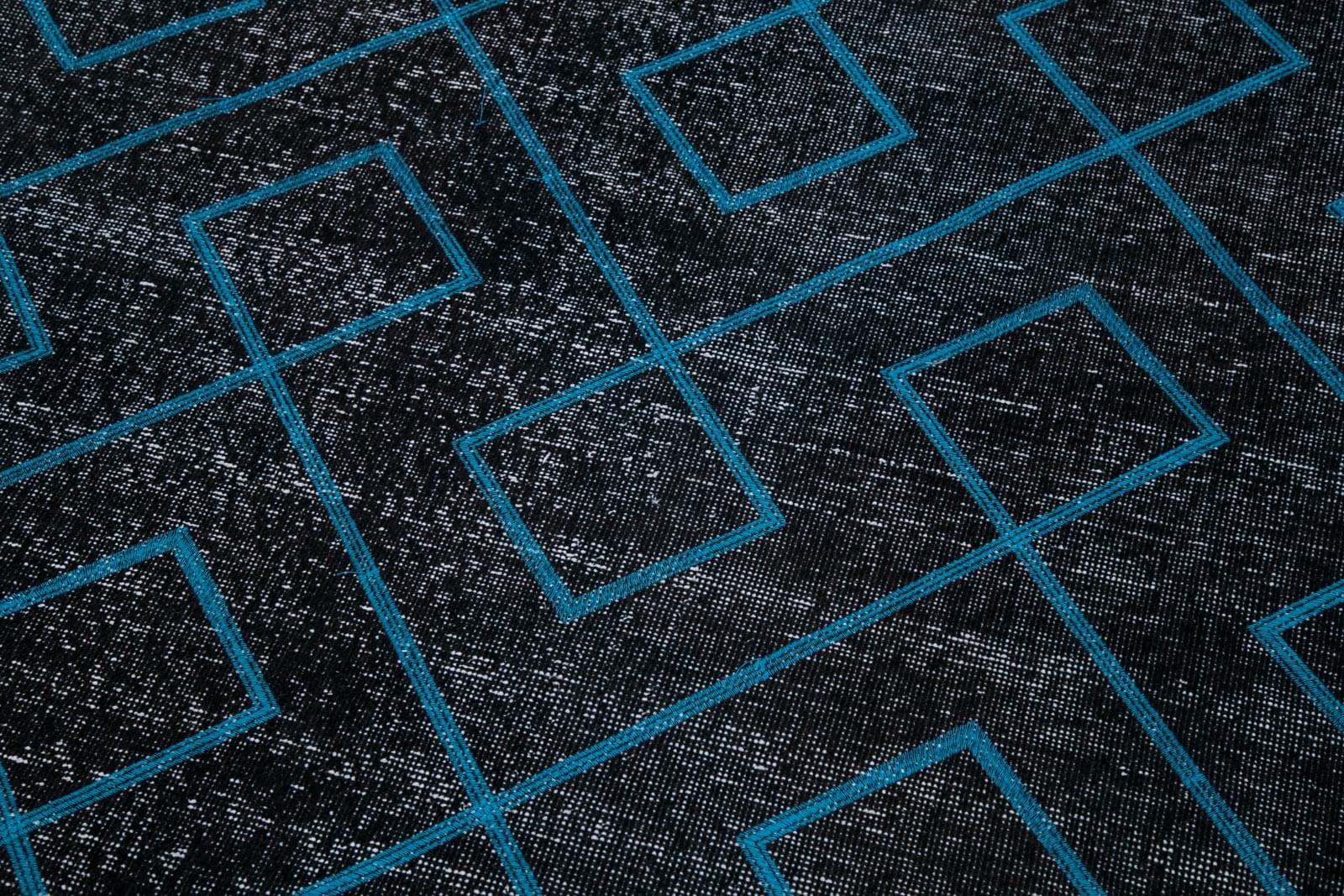 Handmade Geometric Rug – Black Area Rug Cotton Wool, Vintage Turkish Carpet 4'11''x13'