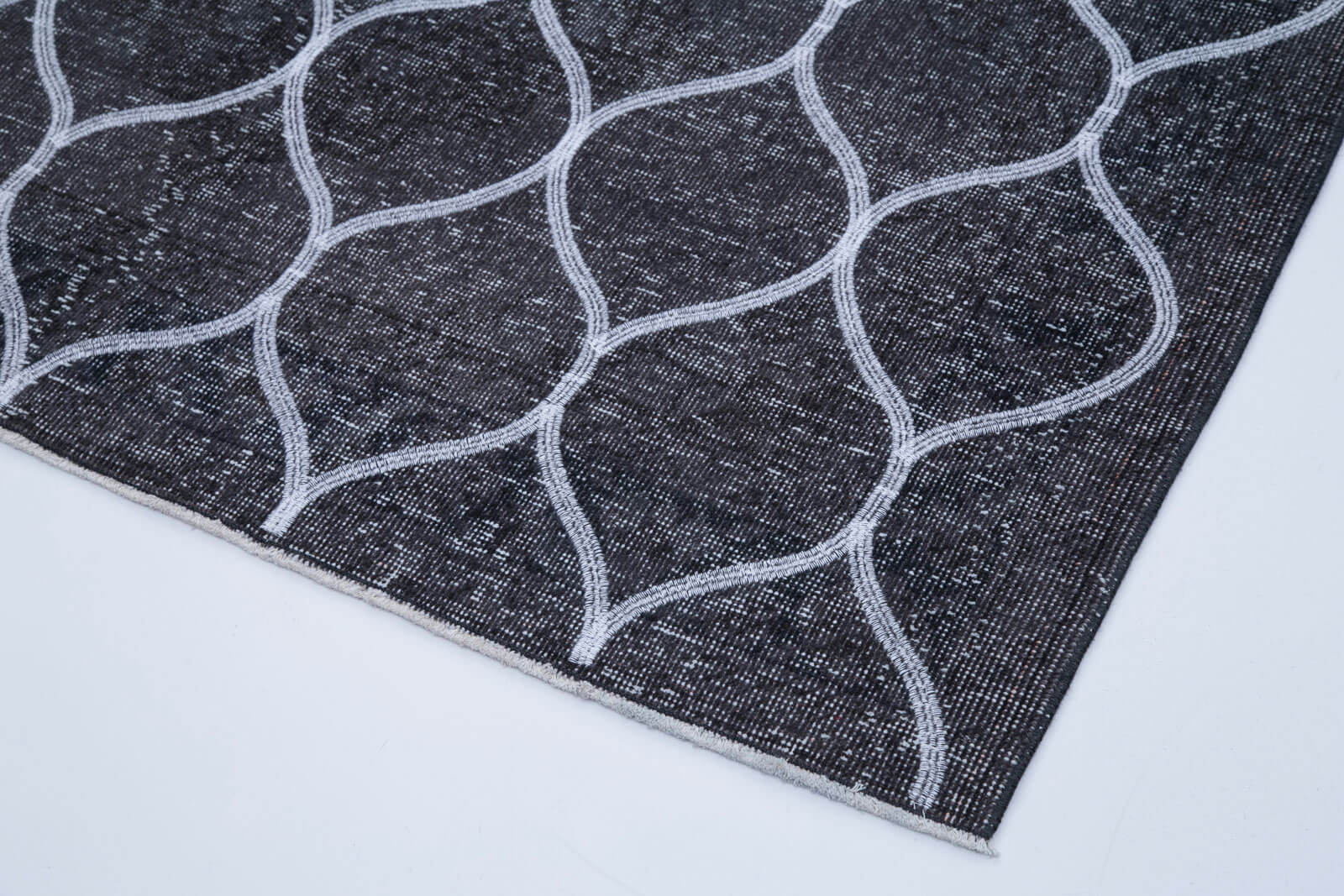 Handmade Geometric Rug – Grey Area Rug 4'10''x12'8'' | Cotton Wool Carpet Blend