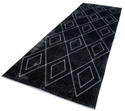 Handmade Geometric Rug - Black Wool Cotton Area Rug 4'8''x13'9'' | Vintage Turkish Design