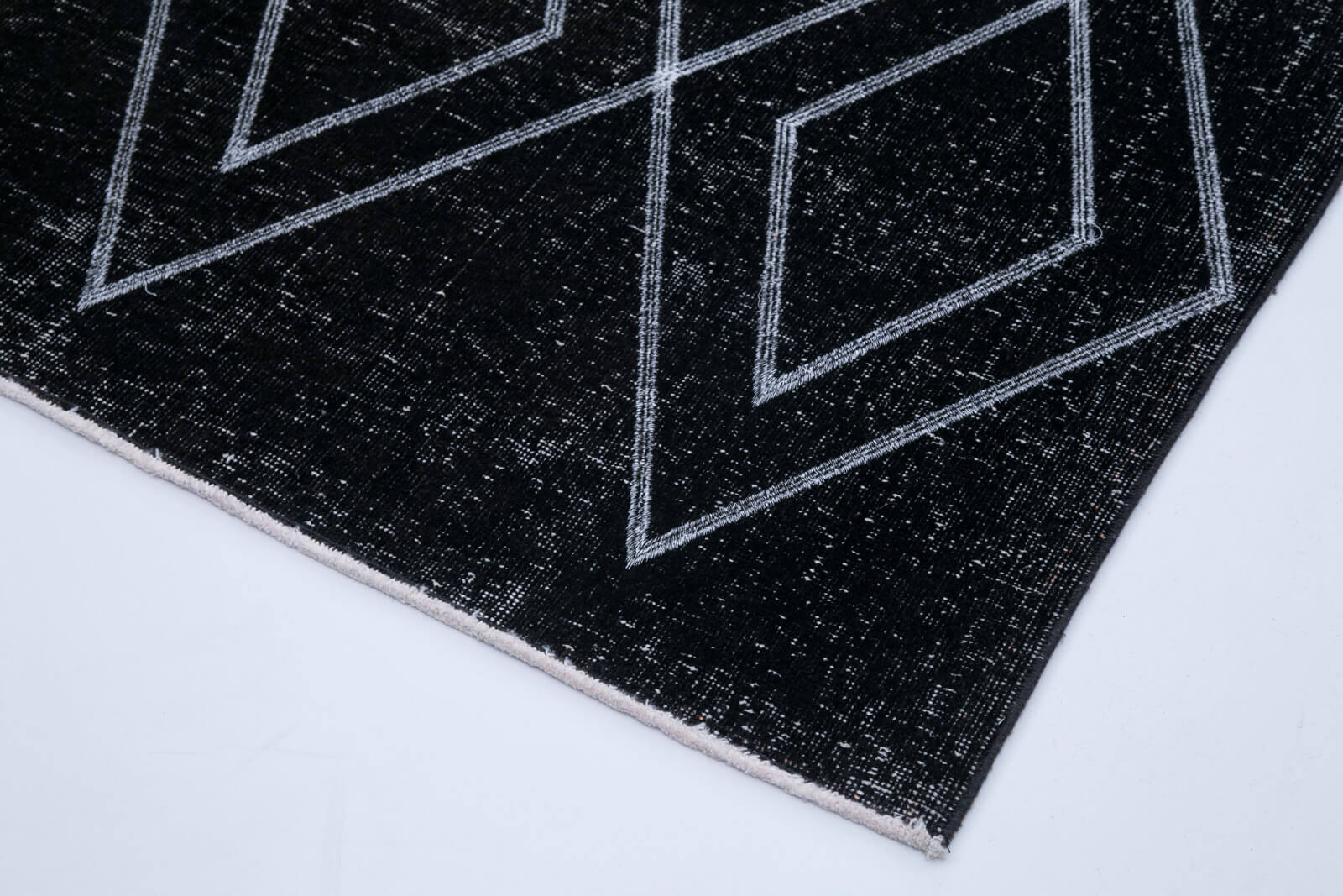 Handmade Geometric Rug - Black Wool Cotton Area Rug 4'8''x13'9'' | Vintage Turkish Design